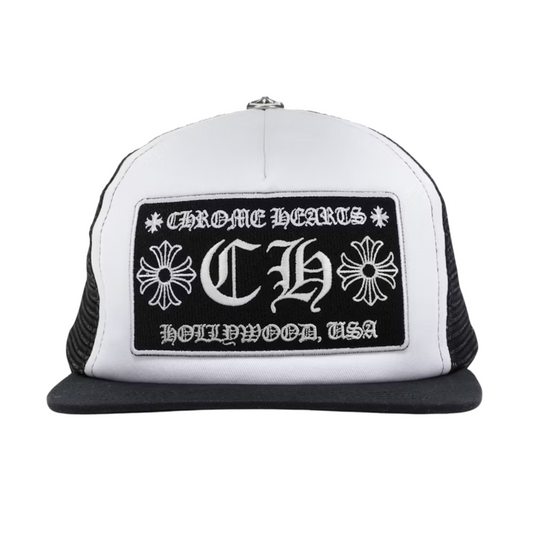 CHROME HEARTS HOLLYWOOD TRUCKER CAP BLACK WHITE