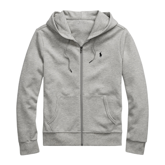 RALPH LAUREN DOUBLE KNIT ZIP UP HEATHER GREY
